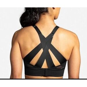 Brooks Black Sports Bra Cross Back Straps High Impact Support Athletic Women M